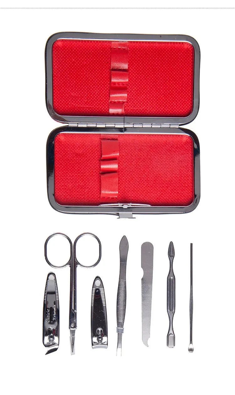 7 Piece Manicure Set In Coloured Pu Leather Case