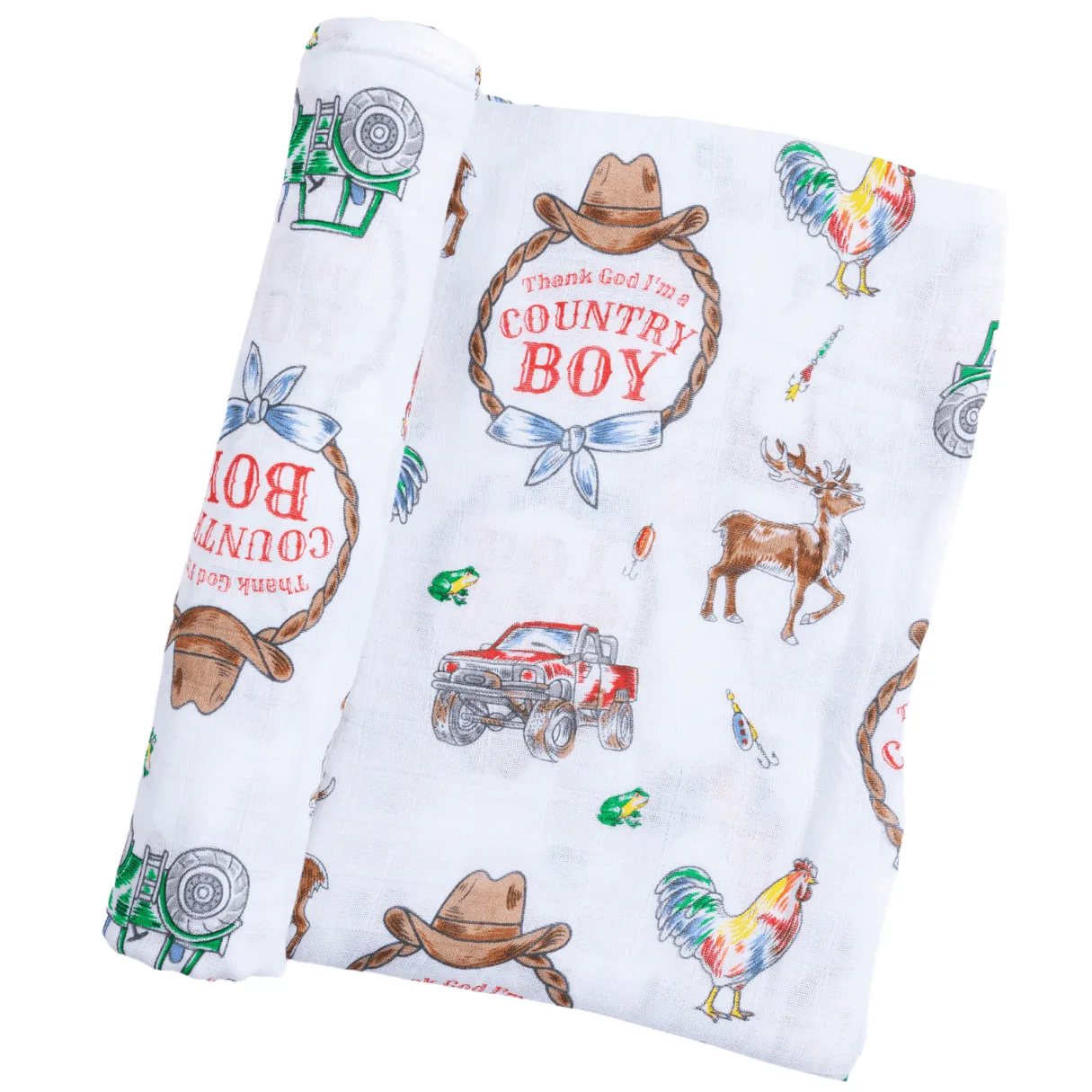 Country Boy Muslin Swaddle Receiving Blanket