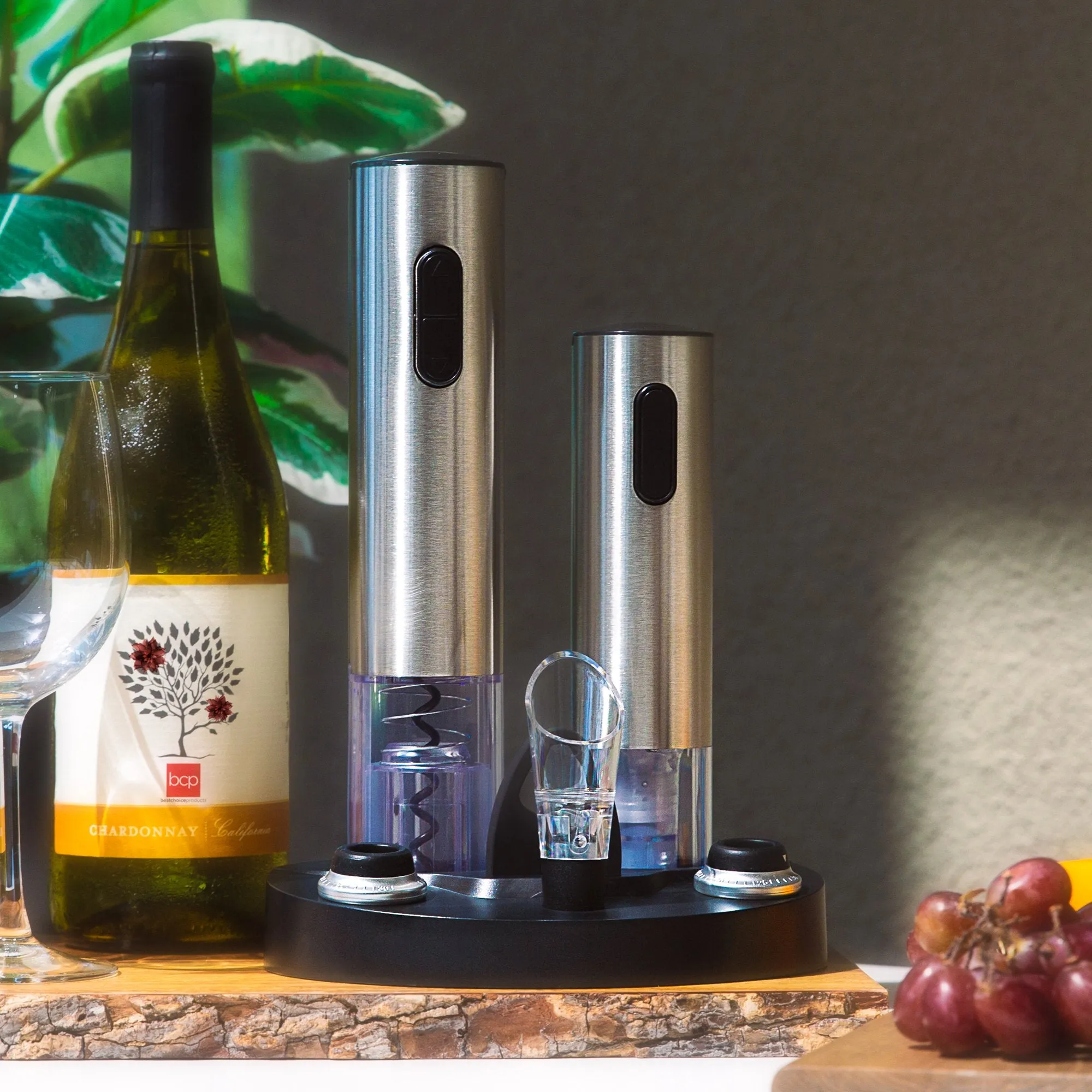 Electric Stainless Steel Wine Opener Set w/ Aerator, Foil Cutter, Charger