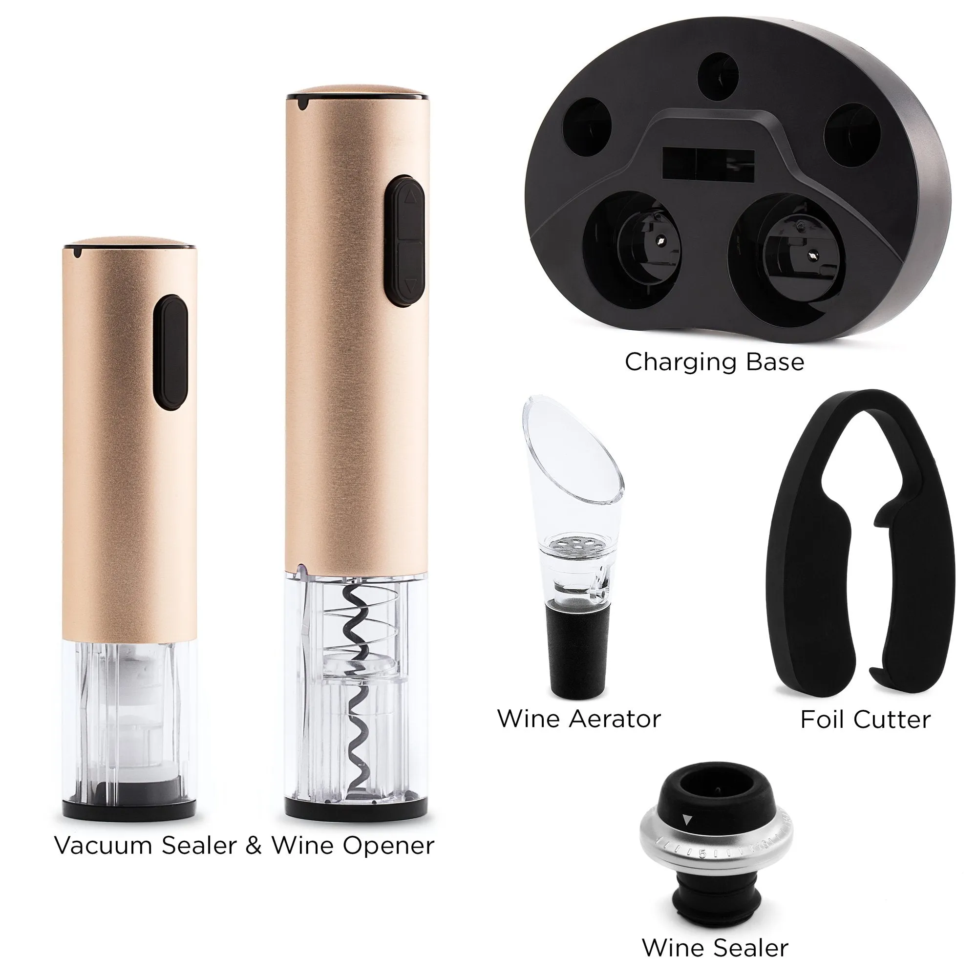 Electric Stainless Steel Wine Opener Set w/ Aerator, Foil Cutter, Charger