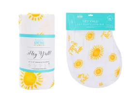 Gift Set: Hey Y'all Baby Muslin Swaddle Blanket and Burp Cloth/Bib Combo