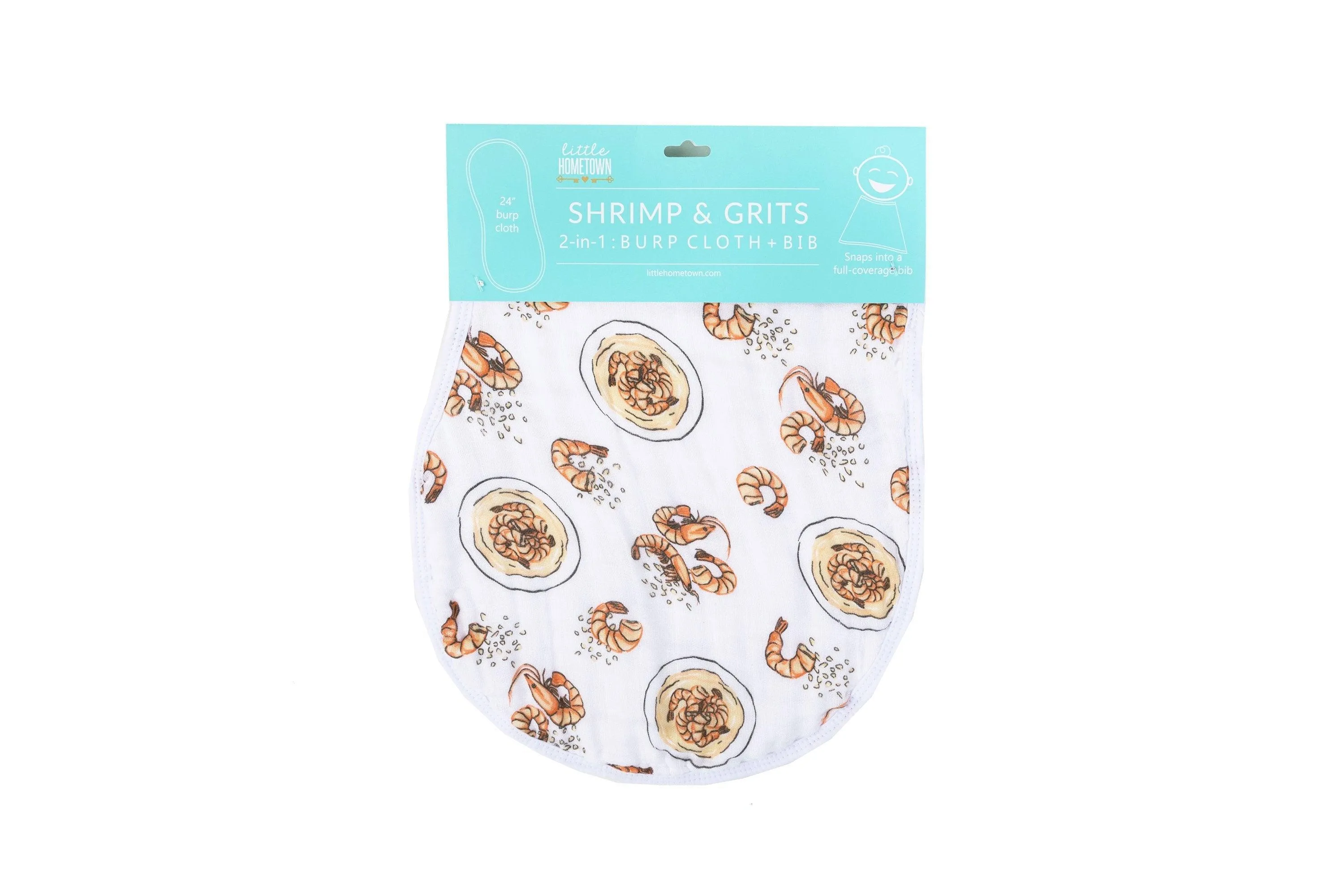 Gift Set: Shrimp'n Grits Baby Muslin Swaddle Blanket and Burp Cloth/Bib Combo