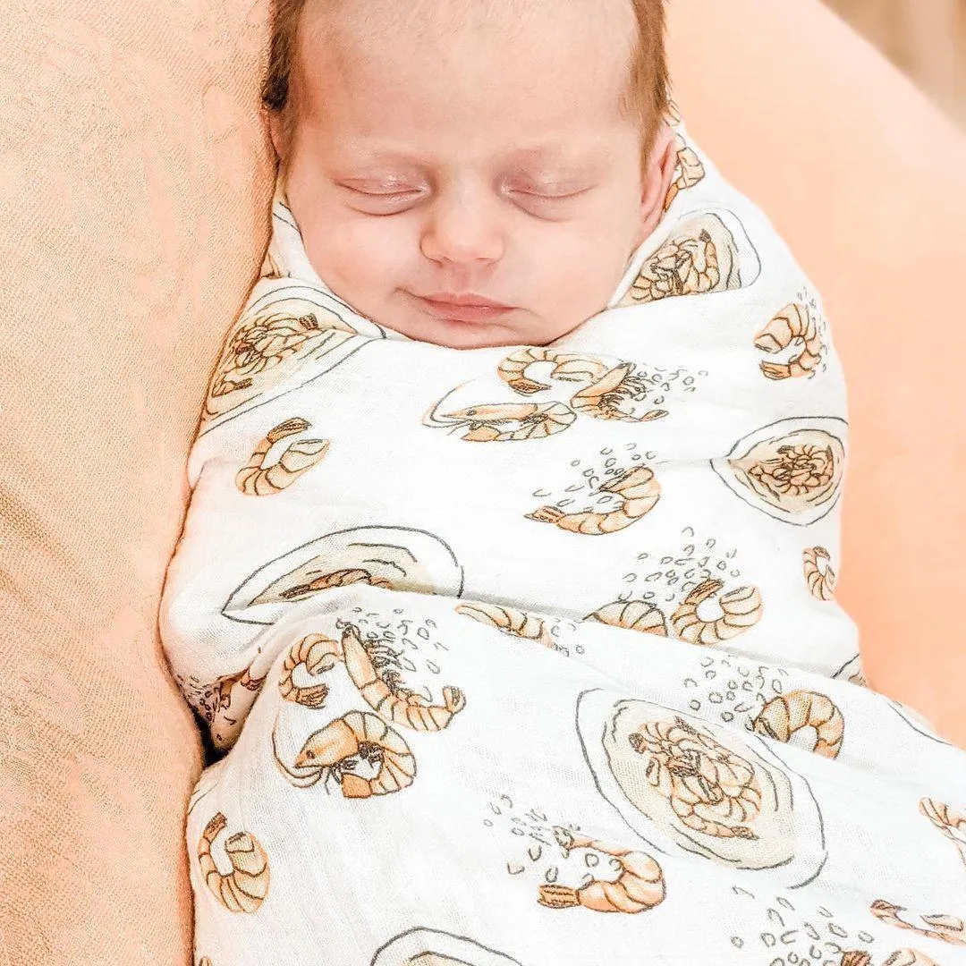 Gift Set: Shrimp'n Grits Baby Muslin Swaddle Blanket and Burp Cloth/Bib Combo