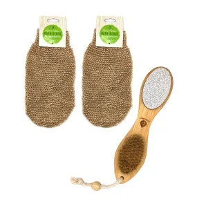 Sisal Hemp Bath Glove, Pack of 2, and 4-in-1 Foot Scrubber Bundle