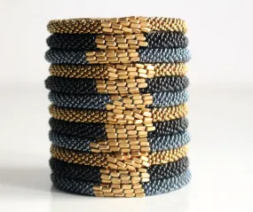 Stylish Golden Metal Crocheted Beads Roll On Bracelet